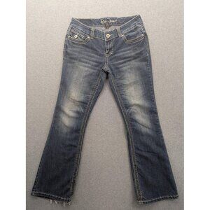 Ariya Jeans Womens Jeans 9/10 Short Blue Bootcut Embroidered Pockets Stretch